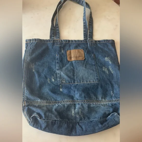 American Eagle Distressed Denim Tote Bag - Picture 8 of 10